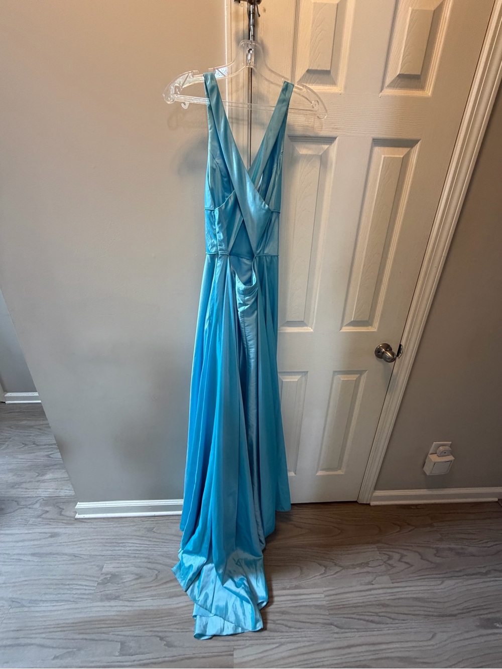 Sherri Hill Light Blue Satin Evening Dress